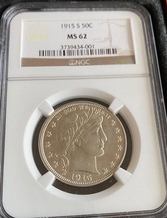 1915-S Barber Half Dollar - NGC MS62